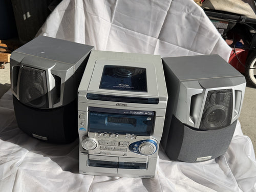 Aiwa CX-NAJ20U Stereo System 3-CD Changer Dual Cassette SX-NAJ22 Speakers TESTED