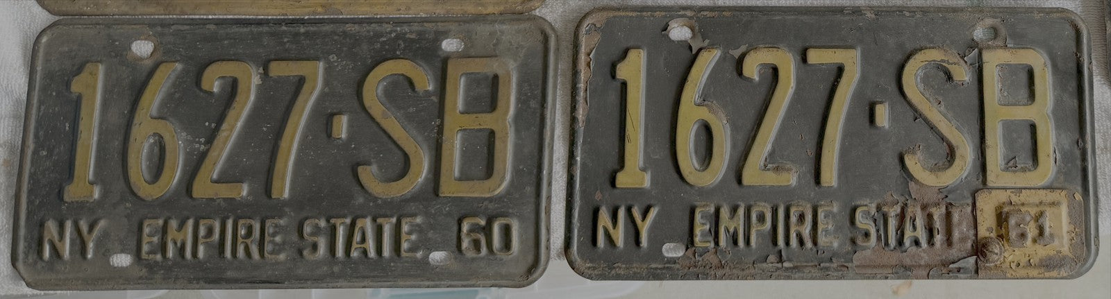 1960 1961 NY Empire State License Plate MATCHED PAIR 1627-SB Original Antique