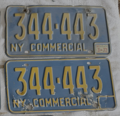 1972 1973 NY New York Commercial License Plate Two Close-Number Pairs 344 Lot 4