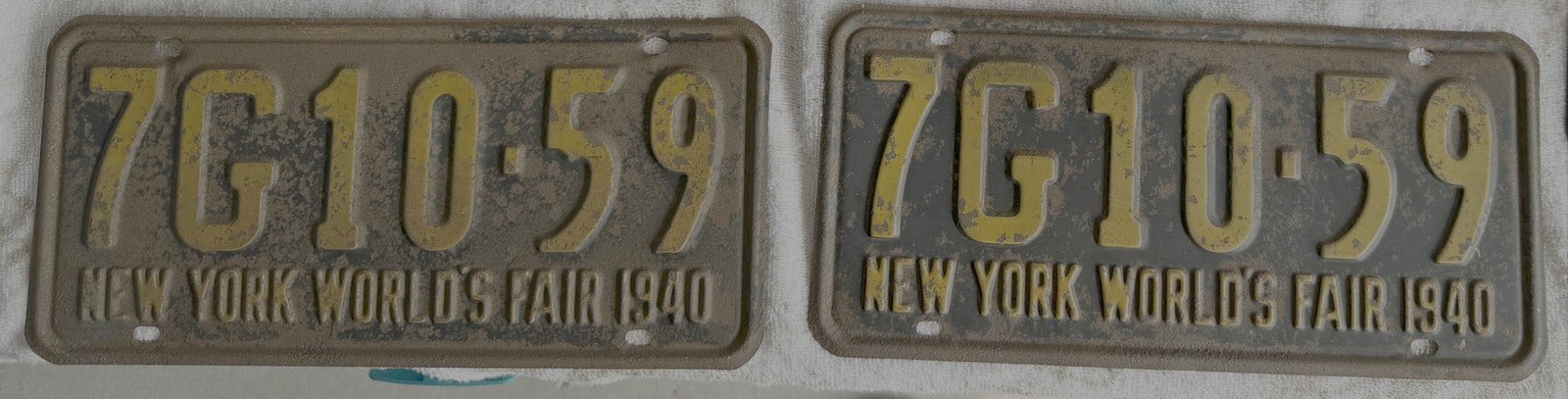 1940 NY Worlds Fair License Plate MATCHED PAIR 7G10-59 Original Antique Tag